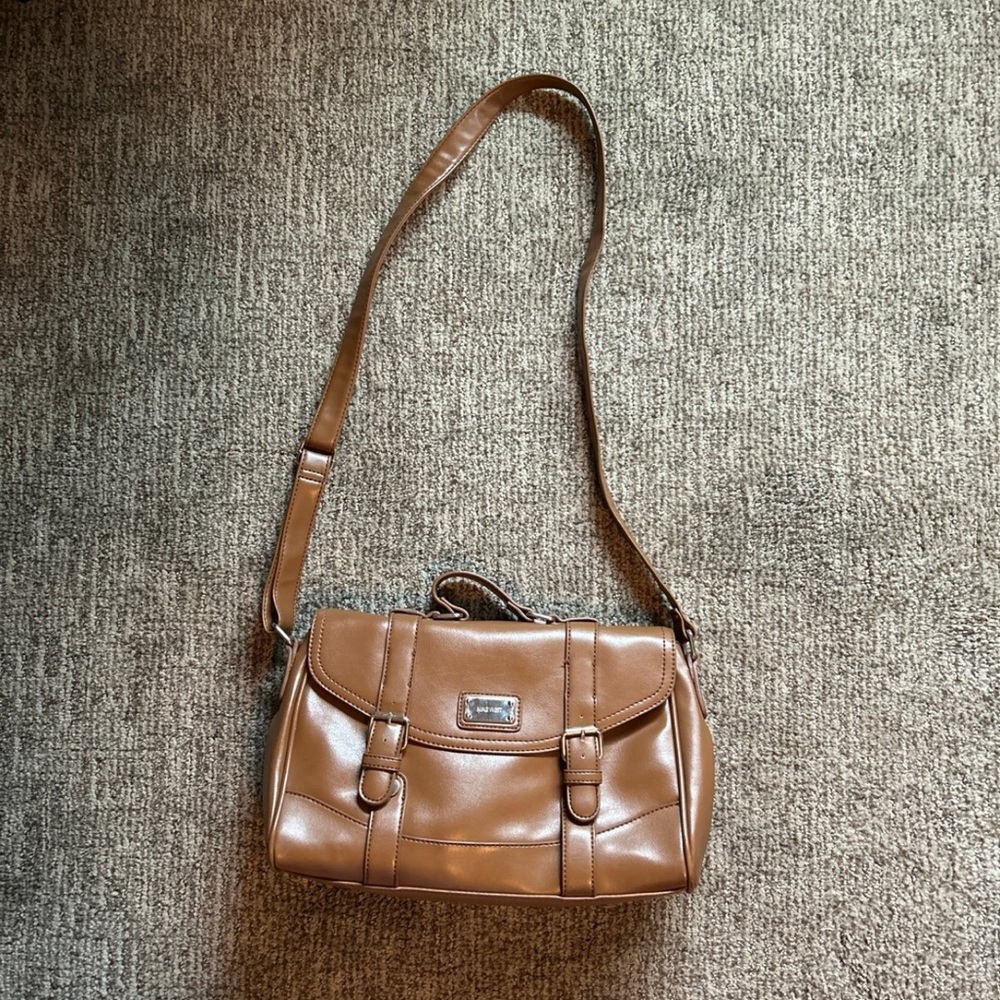 NINE WEST Cognac Brown Leather satchel purse handbag